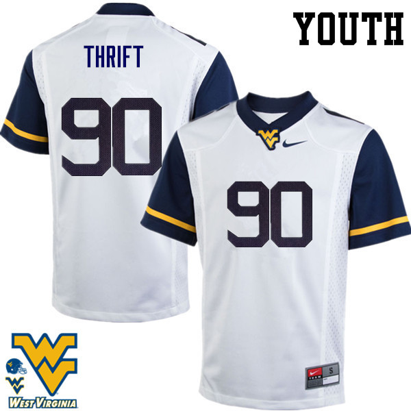 Youth #90 Brenon Thrift West Virginia Mountaineers College Football Jerseys-White - Click Image to Close